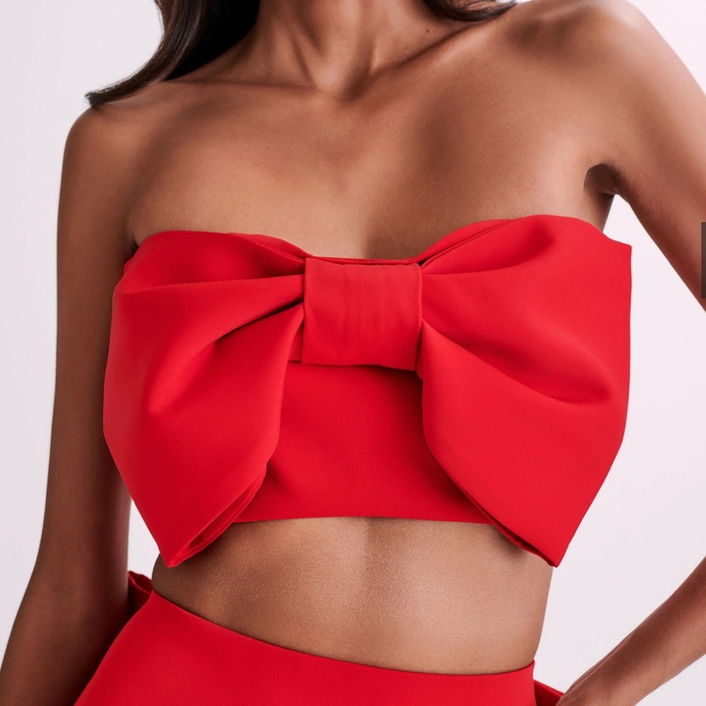 Red Strapless Bow Top